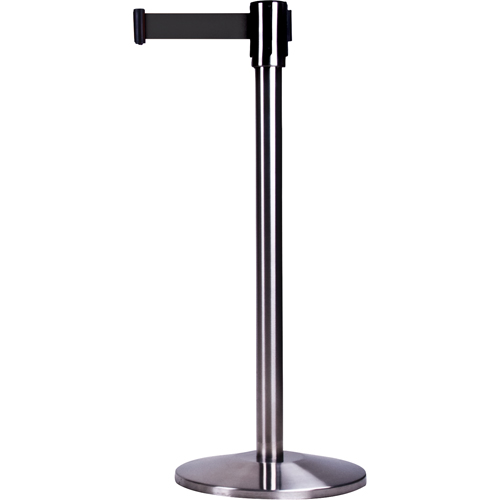 Barri&egrave;res sur pieds pour le contr&ocirc;le des foules, Acier, 35" h, Ruban Noir, Longueur du ruban 7' Ontario Packaging