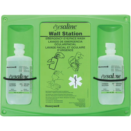 Support mural pour solution saline de douche oculaire, Double Ontario Packaging