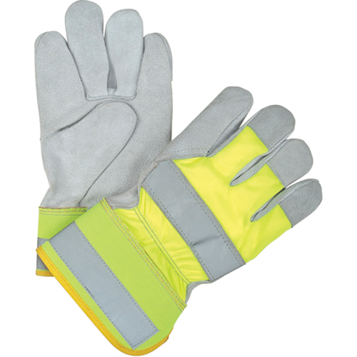 Gants d'ajusteur haute visibilit&eacute; de premi&egrave;re qualit&eacute;, Grand, Paume en Cuir de vache refendu, Doublure en Coton Ontario Packaging
