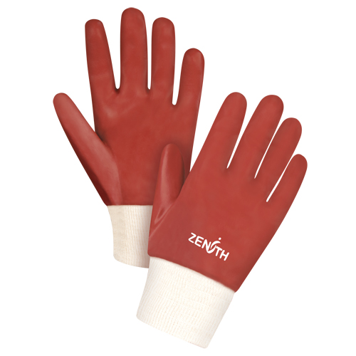 Red Smooth-Finish Chemical-Resistant Gloves, Size Large/9, 10" L, PVC, Interlock Inner Lining, 47-mil Ontario Packaging