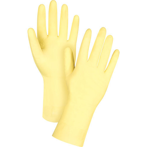 Premium Canary Yellow Chemical-Resistant Gloves, Size Small/7, 12" L, Rubber Latex, Flock-Lined Inner Lining, 18-mil Ontario Packaging