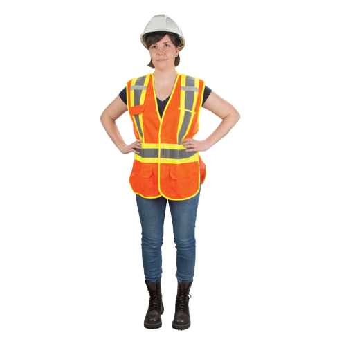 Veste d'arpenteur haute visibilit&eacute;, conforme &agrave; la CSA, Orange haute visibilit&eacute;, T-Grand, Polyester Ontario Packaging
