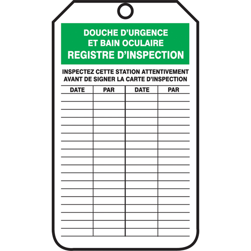 &eacute;tiquettes de s&eacute;curit&eacute; d'inspection et de contr&ocirc;le de l'&eacute;tat de l'&eacute;quipement, Papier cartonn&eacute;, 3-1/8" la x 5-7/8" h, Français Ontario Packaging