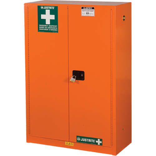 Emergency Preparedness Storage Cabinets, Steel, 4 Shelves, 65" H x 43" W x 18" D, Orange Ontario Packaging