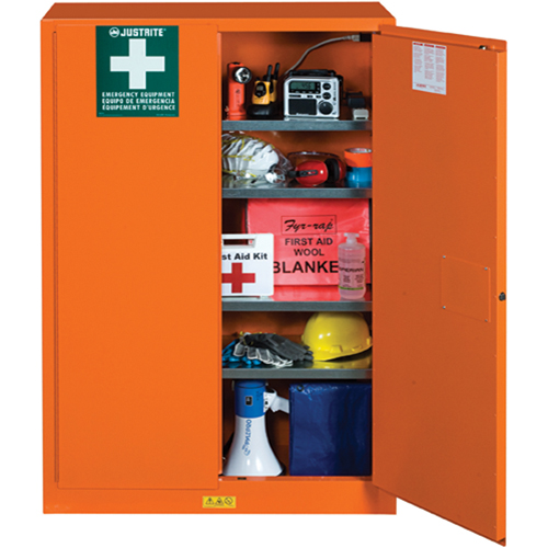 Emergency Preparedness Storage Cabinets, Steel, 4 Shelves, 65" H x 43" W x 18" D, Orange Ontario Packaging