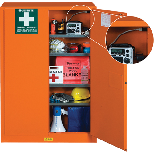 Emergency Preparedness Storage Cabinets, Steel, 4 Shelves, 65" H x 43" W x 18" D, Orange Ontario Packaging