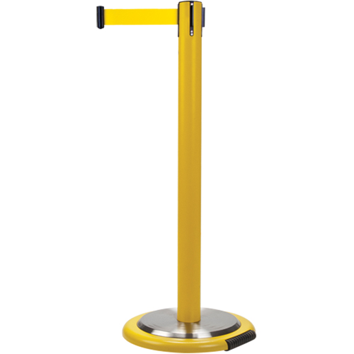 Free-Standing Crowd Control Barrier, Steel, 35" H, Yellow Tape, 7' Tape Length Ontario Packaging