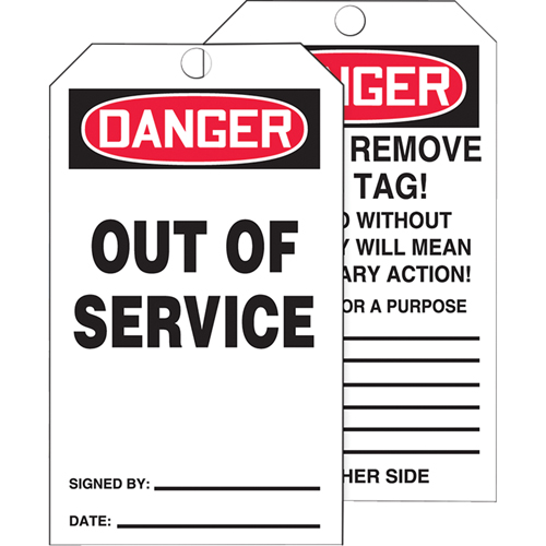 Tags By-The-Roll Safety Tags, Cardstock, 3" W x 6-1/4" H, English Ontario Packaging