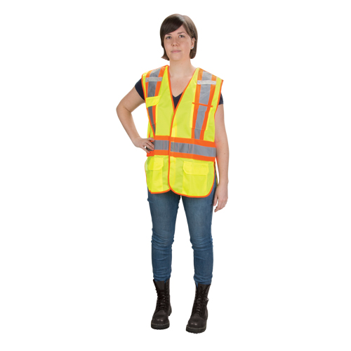 Veste d'arpenteur haute visibilit&eacute;, conforme &agrave; la CSA, Jaune lime haute visibilit&eacute;, T-Grand, Polyester Ontario Packaging