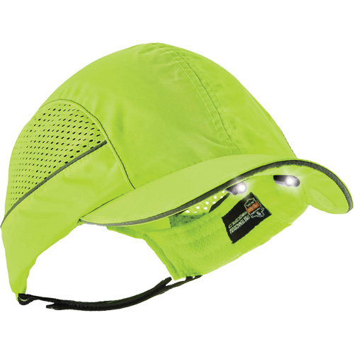 Skullerz&reg; 8960 Long Brim Bump Cap with LED Lighting, High Visibility Lime Green Ontario Packaging