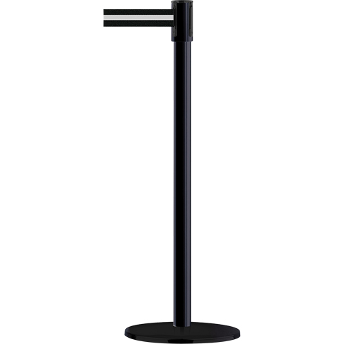 Slimline TensaBarrier&reg; Barrier Post, Steel, 38" H, Black/White Tape, 7.5' Tape Length Ontario Packaging