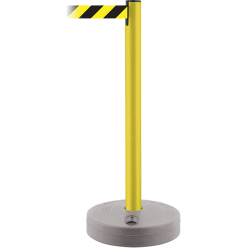 Outdoor TensaBarrier&reg; Barrier Post, Plastic, 37" H, Black/Yellow Tape, 13' Tape Length Ontario Packaging