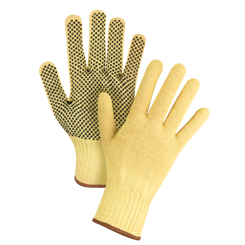 Gants tricot&eacute;s sans couture &agrave; pois, Taille Grand/9, Calibre 7, Rev&ecirc;tement PVC, Enveloppe en Kevlar, ASTM ANSI niveau A2/EN 388 niveau 3 Ontario Packaging