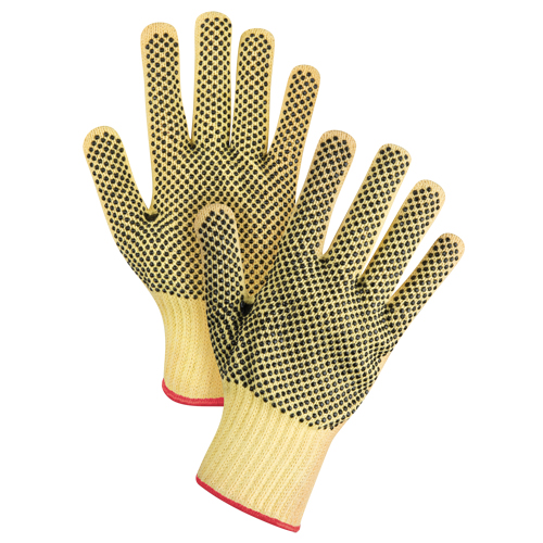 Gants tricot&eacute;s deux c&ocirc;t&eacute;s, sans couture, &agrave; pois, Taille Petit/7, Calibre 7, Rev&ecirc;tement PVC, Enveloppe en Kevlar, ASTM ANSI niveau A2/EN 388 niveau 3 Ontario Packaging