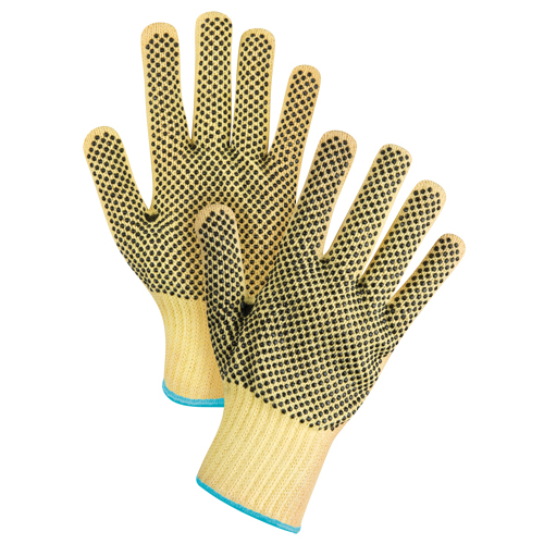 Gants tricot&eacute;s deux c&ocirc;t&eacute;s, sans couture, &agrave; pois, Taille T-Grand/10, Calibre 7, Rev&ecirc;tement PVC, Enveloppe en Kevlar, ASTM ANSI niveau A2/EN 388 niveau 3 Ontario Packaging