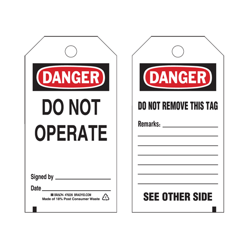 Lockout Tags, Plastic, 3" W x 5-3/4" H, English Ontario Packaging