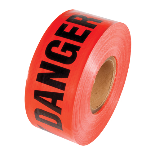 Reinforced Grade Barricade Tape, English, 3" W x 500' L, 5 mils, Black on Red Ontario Packaging
