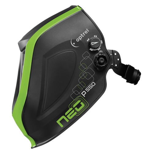 P550 Welding Helmet, 3.94" L x 1.97" W View Area, 4/9 - 13 Shade Range, Black/Green Ontario Packaging