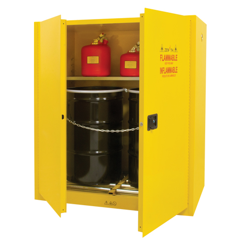 Vertical Drum Storage Cabinet, 110 US gal. Cap., 2 Drums, Yellow Ontario Packaging