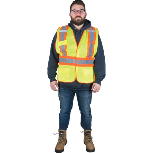 Veste d'arpenteur r&eacute;sistante aux flammes, Jaune lime haute visibilit&eacute;, Grand, Polyester Ontario Packaging