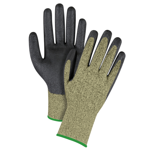 Gants &eacute;lastiques sans coutures r&eacute;sistants &agrave; la coupe noir & jaune, Taille Moyen/8, Calibre 13, Rev&ecirc;tement Mousse de nitrile, Enveloppe en Aramide, ASTM ANSI niveau A6 Ontario Packaging
