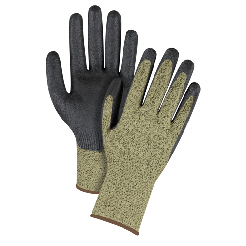 Black & Yellow Seamless Stretch Cut-Resistant Gloves, Size Large/9, 13 Gauge, Foam Nitrile Coated, Aramid Shell, ASTM ANSI Level A6 Ontario Packaging