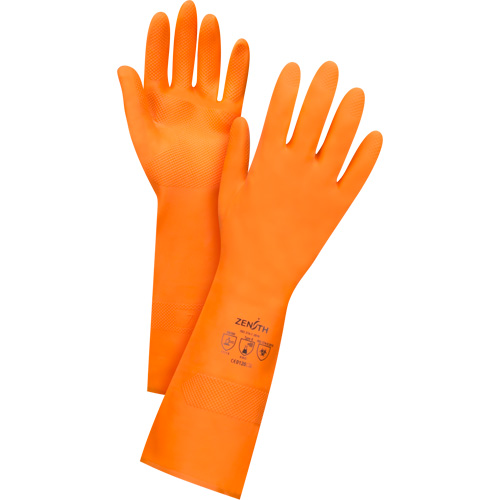 Premium Orange Chemical-Resistant Gloves, Size Large/9, 13" L, Rubber Latex, Flock-Lined Inner Lining, 28-mil Ontario Packaging