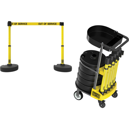 PLUS Barrier Post Cart Kit with Tray, 75' L, Metal, Yellow Ontario Packaging