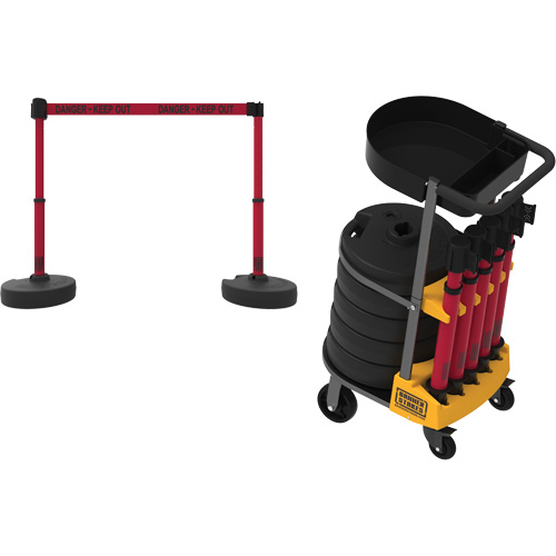 PLUS Barrier Post Cart Kit with Tray, 75' L, Metal, Red Ontario Packaging