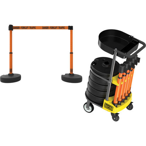 PLUS Barrier Post Cart Kit with Tray, 75' L, Metal, Orange Ontario Packaging
