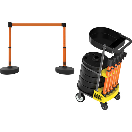 PLUS Barrier Post Cart Kit with Tray, 75' L, Metal, Orange Ontario Packaging