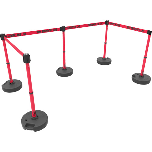 PLUS Barrier Post Set X5, Plastic, 42" H, Red Tape, 15' Tape Length Ontario Packaging