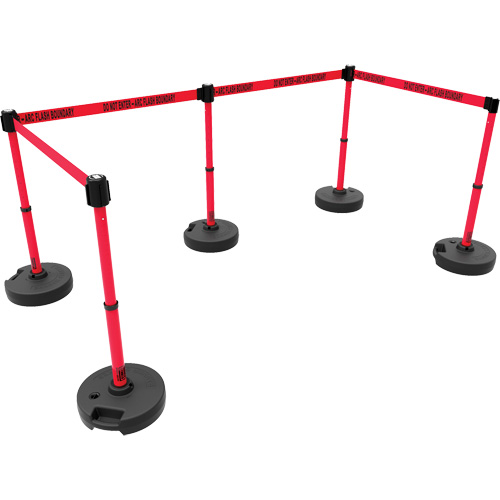 Ensemble de cinq montants pour barri&egrave;re PLUS, Plastique, 42" h, Ruban Rouge, Longueur du ruban 15' Ontario Packaging