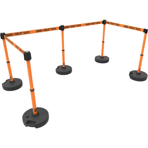 PLUS Barrier Post Set X5, Plastic, 42" H, Orange Tape, 15' Tape Length Ontario Packaging