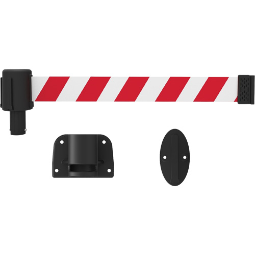 PLUS Wall Mount Barrier System, Plastic, Screw Mount, 15', Red and White Tape Ontario Packaging