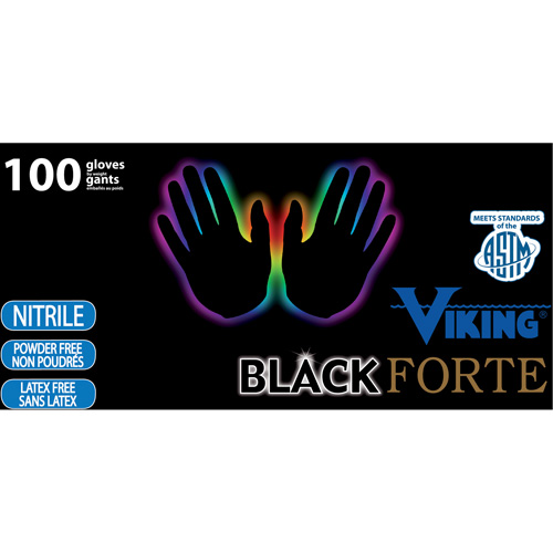 34605 Forte Disposable Gloves, Small, Nitrile, 6-mil, Powder-Free, Black Ontario Packaging