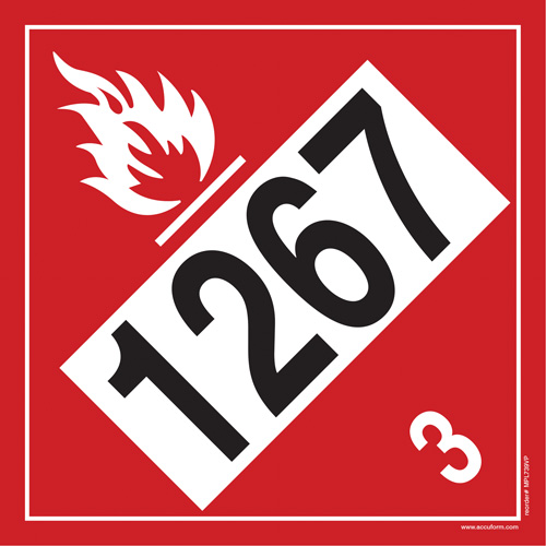 Plaque-&eacute;tiquette TMD 1267 pour liquide inflammable p&eacute;trole brut, Vinyle adh&eacute;sif Ontario Packaging