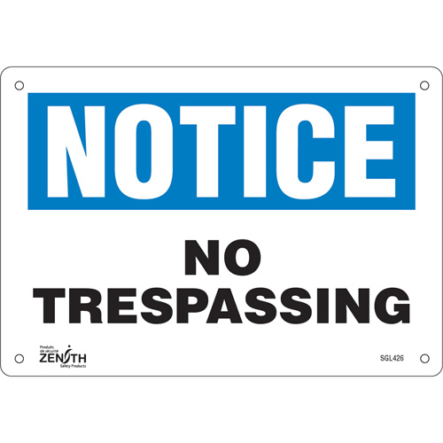 Enseigne No Trespassing, 7" x 10", Plastique, Anglais Ontario Packaging