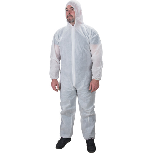 Hooded Coveralls, Medium, White, Polypropylene Ontario Packaging