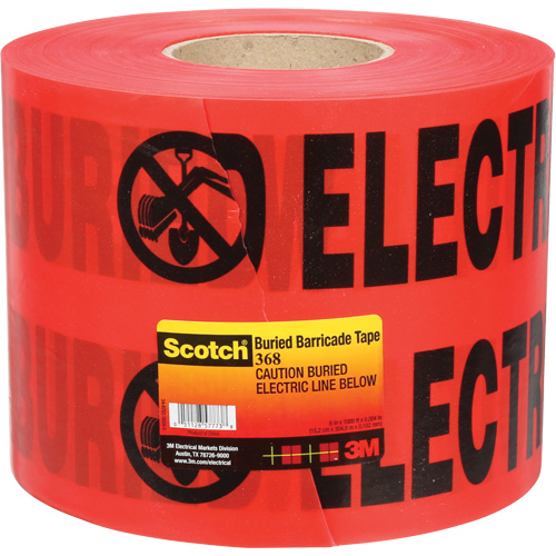 Scotch&reg; Buried Barricade Tape, English, 6" W x 1000' L, 4 mils, Black on Red Ontario Packaging
