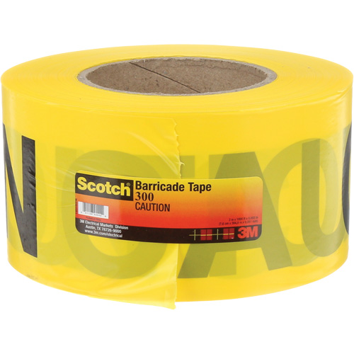 Ruban pour barri&egrave;res pour services publics souterrains Scotch, Anglais, 3" la x 1000' lo, 2 mils, Noir sur jaune Ontario Packaging