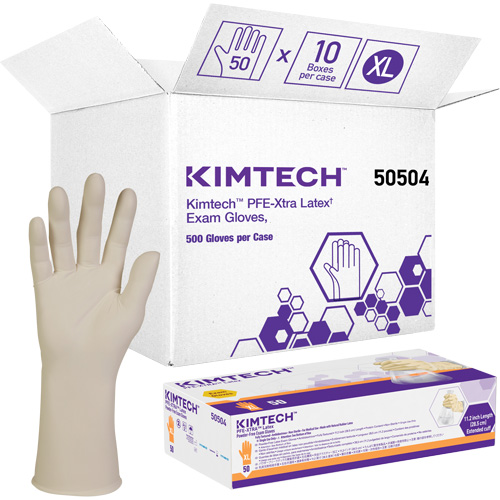 Gants m&eacute;dicaux Kimtech XTRA-PFE, T-Grand, Latex, 6 mils, Sans poudre, Blanc, Classe 2 Ontario Packaging