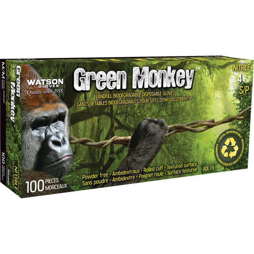 Gants 5559PF Green Monkey, Petit, Nitrile, 4 mils, Sans poudre, Vert Ontario Packaging