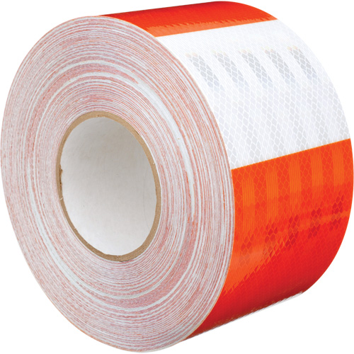 Feuille de rev&ecirc;tement de barricade prismatique de qualit&eacute; &agrave; haute intensit&eacute;, 4" la x 150' lo, 19 mils, Orange et blanc Ontario Packaging