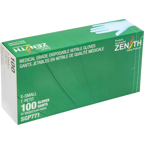 Puncture-Resistant Medical-Grade Disposable Gloves, X-Small, Nitrile, 4.5-mil, Powder-Free, Blue, Class 2 Ontario Packaging