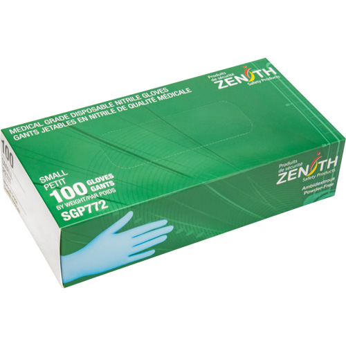 Puncture-Resistant Medical-Grade Disposable Gloves, Small, Nitrile, 4.5-mil, Powder-Free, Blue, Class 2 Ontario Packaging