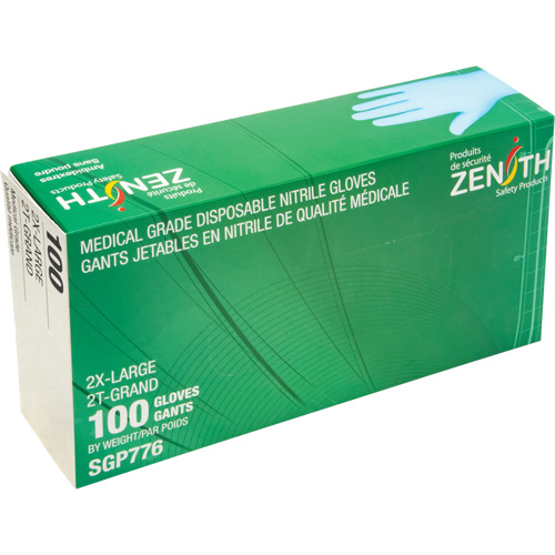 Puncture-Resistant Medical-Grade Disposable Gloves, 2X-Large, Nitrile, 4.5-mil, Powder-Free, Blue, Class 2 Ontario Packaging