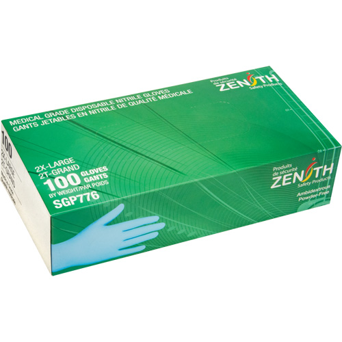 Puncture-Resistant Medical-Grade Disposable Gloves, 2X-Large, Nitrile, 4.5-mil, Powder-Free, Blue, Class 2 Ontario Packaging