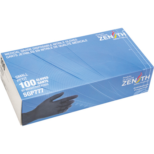 Puncture-Resistant Medical-Grade Disposable Gloves, Small, Nitrile, 5-mil, Powder-Free, Black, Class 2 Ontario Packaging