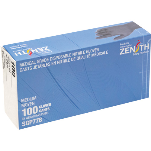 Gants jetables de calibre m&eacute;dical r&eacute;sistants &agrave; la perforation, Moyen, Nitrile, 5 mils, Sans poudre, Noir, Classe 2 Ontario Packaging